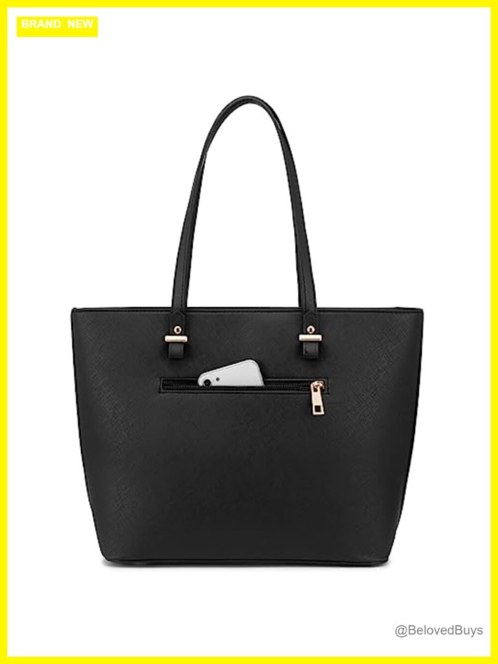 Faux Leather Tote Bag with External Pockets for Women